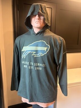 Buffalo Bills NFL Dark Green Hooded Long-Sleeve with Team Logo